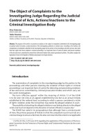 The Object of Complaints to the Investigating Judge Regarding the Judicial Control of Acts, Actions/Inactions to the Criminal Investigation Body